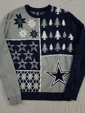 NFL Dallas Cowboys Ugly Christmas Patchwork Crewneck Sweater - Navy & Gray